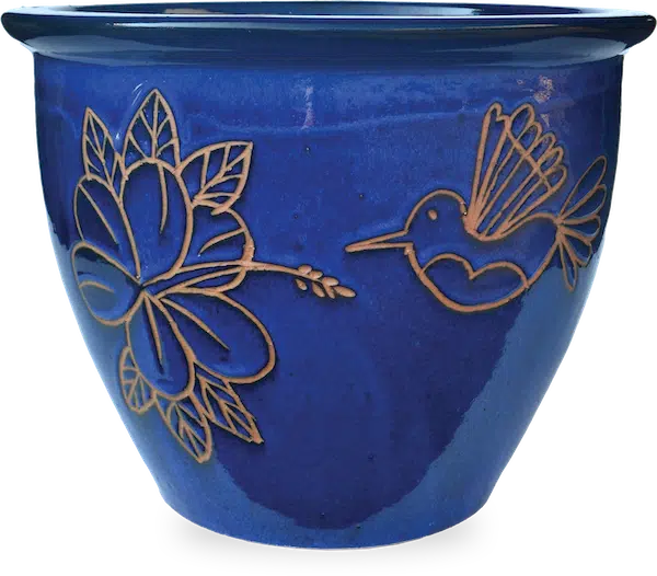 MP1008 Garden Pot w/Hummingbird & Hibiscus 7 Sizes