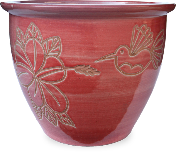 MP1008 Garden Pot w/Hummingbird & Hibiscus 7 Sizes